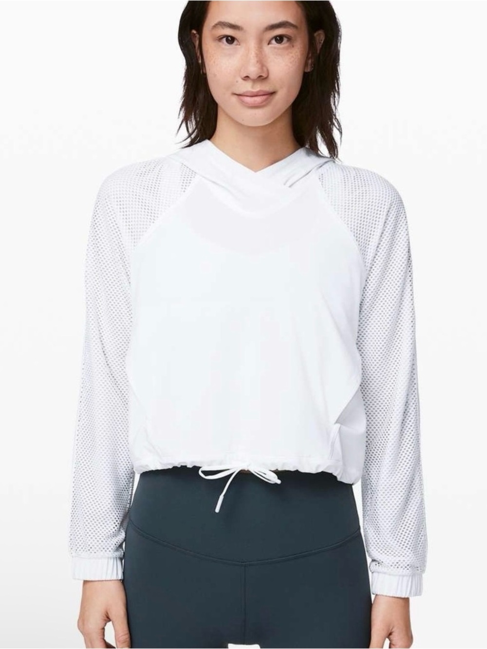 Lululemon Catch a Breeze Pullover White Mesh-Sleeve Drawcord Hoodie